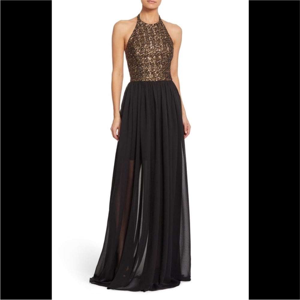Dress the Population Farrah Sequin Halter Neck Gown Formal Prom Evening